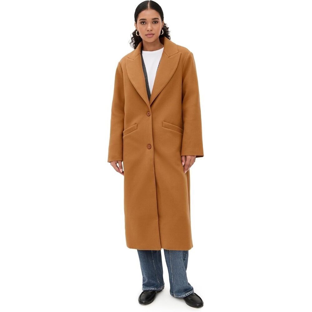 Women's Camel Olsen Coat Imported Notched Lapels Winter Warm Lined Overcoat